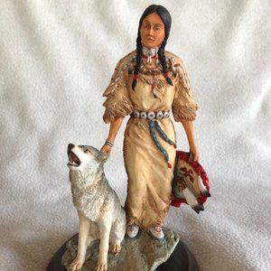 Country Artists Call of the Warrior Indian woman with wolf figurine